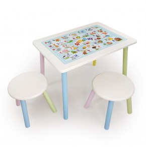 Детский комплект стол и два табурета круглых с накладкой Алфавит (Белый, Белый, Цветной) в Тавде - tavda.mebel-74.com | фото