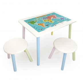 Детский комплект стол и два табурета круглых с накладкой Детский мир (Белый, Белый, Цветной) в Тавде - tavda.mebel-74.com | фото