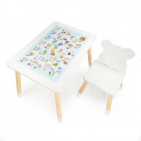 Комплект детской мебели стол и стул Мишутка с накладкой Алфавит (Белый/Белый/Береза) в Тавде - tavda.mebel-74.com | фото