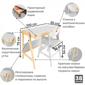 Комплект растущий стол и стул 38 попугаев «Вуди» (Белый, Без покрытия) в Тавде - tavda.mebel-74.com | фото