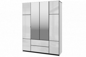 Шкаф 4-х дверный Палермо 02 с ящиками и зеркалом Белый гладкий шелк/Черный гладкий шелк в Тавде - tavda.mebel-74.com | фото