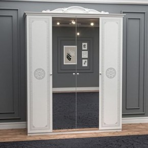Шкаф 4-х дверный с зеркалами (12.244) Грация (белый/серебро) в Тавде - tavda.mebel-74.com | фото