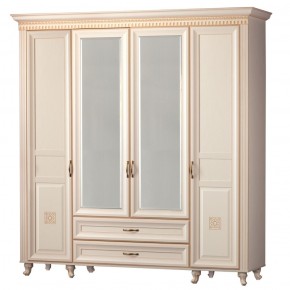 Шкаф для одежды 4-дверный с зеркалом №493 Марлен кремовый белый в Тавде - tavda.mebel-74.com | фото