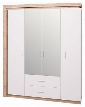 Шкаф для одежды с ящиками 4-х створчатый с зеркалом Люмен 16 в Тавде - tavda.mebel-74.com | фото