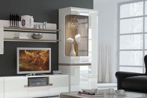 Шкаф с витриной 3D/TYP 01L, LINATE ,цвет белый/сонома трюфель в Тавде - tavda.mebel-74.com | фото